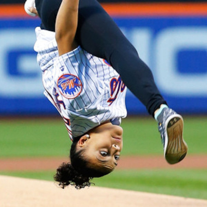 watching laurie hernandez throw out the first pitch at new york mets